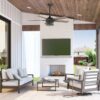 Harbor Breeze 43347 Lindholm 52-in Matte Black with Mocha/Espresso Blades Covered Outdoor Ceiling Fan With Light and Remote Control Included 5 -Blade