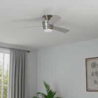 Harbor Breeze MZ44BNK3LR Mazon 44-in Brushed Nickel with Brushed Nickel/Black Blades LED Flush Mount Ceiling Fan With Light and Remote Control Included 3 -Blade