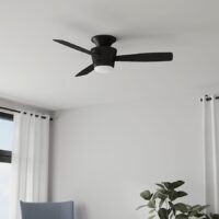 Harbor Breeze MZ44MBLK3LR Mazon 44-in Matte Black with Black/Driftwood Blades LED Flush Mount Ceiling Fan With Light and Remote Control Included 3 -Blade