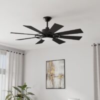 Harbor Breeze OZ52MBK8LR Allenhurst 52-in Matte Black with Matte Blades Covered Outdoor Downrod or Flush Mount Ceiling Fan With Light and Remote Control Included 8 -Blade