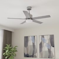 Harbor Breeze RDS44BNK5LR Reidsport 44-in Brushed Nickel with Silver Blades LED Covered Outdoor Downrod or Flush Mount Ceiling Fan With Light and Remote Control Included 5 -Blade