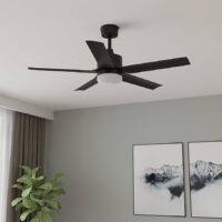 Harbor Breeze RDS44MBK5LR Reidsport 44-in Matte Black with Matte Black Blades LED Covered Outdoor Downrod or Flush Mount Ceiling Fan With Light and Remote Control Included 5 -Blade