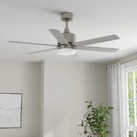 Harbor Breeze RDS52BNK6LR Reidsport 52-in Brushed Nickel with Matte Blades Covered Outdoor Downrod or Flush Mount Ceiling Fan With Light and Remote Control Included 6 -Blade
