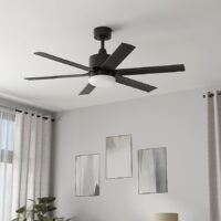 Harbor Breeze RDS52MBK6LR Reidsport 52-in Matte Black with Matte Blades Covered Outdoor Downrod or Flush Mount Ceiling Fan With Light and Remote Control Included 6 -Blade
