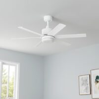Harbor Breeze RDS52MW6LR Reidsport 52-in Matte White with Matte Blades Covered Outdoor Downrod or Flush Mount Ceiling Fan With Light and Remote Control Included 6 -Blade