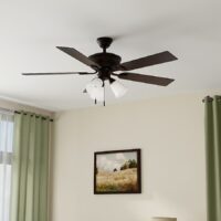 Harbor Breeze RLG52NWZ5L Sailor Bay 52-in Dark Bronze with Sable/Auburn Blades Downrod or Flush Mount Ceiling Fan With Light and Pull Chain Included 5 -Blade