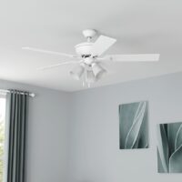 Harbor Breeze RLG52WW5L Sailor Bay 52-in White with White/Driftwood Blades Downrod or Flush Mount Ceiling Fan With Light and Pull Chain Included 5 -Blade
