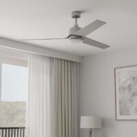 Harbor Breeze SOH52BNK3LR Aftonshire 52-in Brushed Nickel with Silver Blades LED Covered Outdoor Downrod or Flush Mount Ceiling Fan With Light and Remote Control Included 3 -Blade