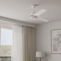Harbor Breeze SOH52MW3LR Aftonshire 52-in Matte White with Matte White Blades LED Covered Outdoor Downrod or Flush Mount Ceiling Fan With Light and Remote Control Included 3 -Blade