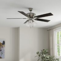 Harbor Breeze RLG52BNK5L Sailor Bay 52-in Brushed Nickel with Auburn/Honey Blades Downrod or Flush Mount Ceiling Fan With Light and Pull Chain Included 5 -Blade