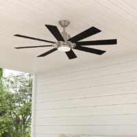 Harbor Breeze TAL60BNK8LR Talamore 60-in Brushed Nickel with Black/Auburn Blades LED Covered Outdoor Downrod or Flush Mount Ceiling Fan With Light and Remote Control Included 8 -Blade