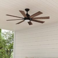 Harbor Breeze TAL60MBK8LR Talamore 60-in Matte Black with Auburn/Weathered Oak Blades LED Covered Outdoor Downrod or Flush Mount Ceiling Fan With Light and Remote Control Included 8 -Blade