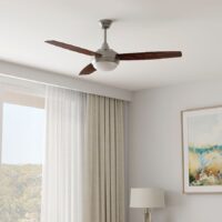 Harbor Breeze TG44BNK3D1RC Beach Creek 44-in Brushed Nickel with Nutmeg/Java Blades LED Downrod or Flush Mount Ceiling Fan With Light and Remote Control Included 3 -Blad