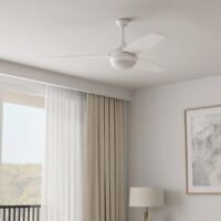 Harbor Breeze TG44LW3D1RS Beach Creek 44-in White with White/Barnwood Blades LED Downrod or Flush Mount Ceiling Fan With Light and Remote Control Included 3 -Blade