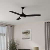 Harbor Breeze TG44MBK3D1RC Beach Creek 44-in Matte Black with Matte Black/Auburn Blades LED Downrod or Flush Mount Ceiling Fan With Light and Remote Control Included 3 -Blade