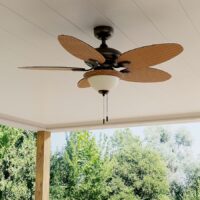 Harbor Breeze WCK44NWZ5L1 Tilghman 44-in Bronze with Brown Blades Covered Outdoor Downrod or Flush Mount Ceiling Fan With Light and Pull Chain Included 5 -Blade