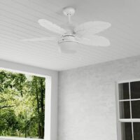 Harbor Breeze WK44LW5L1 Waveport 44-in White with White Blades Covered Outdoor Downrod or Flush Mount Ceiling Fan With Light and Pull Chain Included 5 -Blade