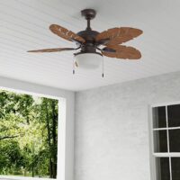 Harbor Breeze WK44NWZ5L1 Waveport 44-in Aged Bronze with Brown Blades Covered Outdoor Downrod or Flush Mount Ceiling Fan With Light and Pull Chain Included 5 -Blade