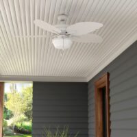 Harbor Breeze WK52LW5LED Waveport 52-in White with Matte White Blades Covered Outdoor Downrod or Flush Mount Ceiling Fan With Light and Pull Chain Included 5 -Blade