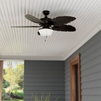 Harbor Breeze WK52MBK5L Waveport 52-in Matte Black with Matte Black Blades Covered Outdoor Downrod or Flush Mount Ceiling Fan With Light and Pull Chain Included 5 -Blade
