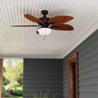 Harbor Breeze WK52NWZ5L Waveport 52-in Aged Bronze with Brown Blades Covered Outdoor Downrod or Flush Mount Ceiling Fan With Light and Pull Chain Included 5 -Blade