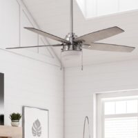 Harbor Breeze 42857 Windshore Easy2Hang 52-in Brushed Nickel with Driftwood/Nutmeg Blades LED Ceiling Fan With Light 5 -Blade