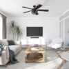 Honeywell 50614-26 Carnegie 52-in Matte Black with Rough Pine/Dark Chestnut Blades Cage Ceiling Fan With Light and Remote Control Included 5 -Blade