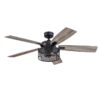Honeywell 50614-26 Carnegie 52-in Matte Black with Rough Pine/Dark Chestnut Blades Cage Ceiling Fan With Light and Remote Control Included 5 -Blade