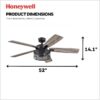 Honeywell 50614-26 Carnegie 52-in Matte Black with Rough Pine/Dark Chestnut Blades Cage Ceiling Fan With Light and Remote Control Included 5 -Blade