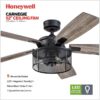 Honeywell 50614-26 Carnegie 52-in Matte Black with Rough Pine/Dark Chestnut Blades Cage Ceiling Fan With Light and Remote Control Included 5 -Blade