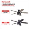 Honeywell 50614-26 Carnegie 52-in Matte Black with Rough Pine/Dark Chestnut Blades Cage Ceiling Fan With Light and Remote Control Included 5 -Blade
