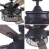 Honeywell 50614-26 Carnegie 52-in Matte Black with Rough Pine/Dark Chestnut Blades Cage Ceiling Fan With Light and Remote Control Included 5 -Blade