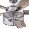 Honeywell 51460-26 Carnegie 52-in Pewter with Rough Pine Gray Oak Blades Cage Ceiling Fan With Light and Remote Control Included 5 -Blade