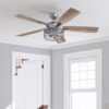 Honeywell 51460-26 Carnegie 52-in Pewter with Rough Pine Gray Oak Blades Cage Ceiling Fan With Light and Remote Control Included 5 -Blade