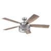 Honeywell 51460-26 Carnegie 52-in Pewter with Rough Pine Gray Oak Blades Cage Ceiling Fan With Light and Remote Control Included 5 -Blade