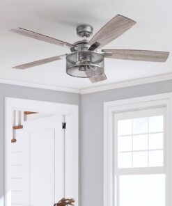 Honeywell 51460-26 Carnegie 52-in Pewter with Rough Pine Gray Oak Blades Cage Ceiling Fan With Light and Remote Control Included 5 -Blade