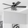 Honeywell 51855-26 Carnegie 52-in Matte Black and Gray Oak with Gray Oak Blades Ceiling Fan With Light and Remote Control Included 5 -Blade