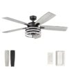 Honeywell 51855-26 Carnegie 52-in Matte Black and Gray Oak with Gray Oak Blades Ceiling Fan With Light and Remote Control Included 5 -Blade