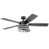 Honeywell 51855-26 Carnegie 52-in Matte Black and Gray Oak with Gray Oak Blades Ceiling Fan With Light and Remote Control Included 5 -Blade