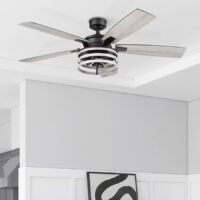 Honeywell 51855-26 Carnegie 52-in Matte Black and Gray Oak with Gray Oak Blades Ceiling Fan With Light and Remote Control Included 5 -Blade