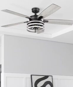 Honeywell 51855-26 Carnegie 52-in Matte Black and Gray Oak with Gray Oak Blades Ceiling Fan With Light and Remote Control Included 5 -Blade