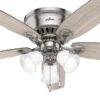 Hunter 51112 Builder Plus 52-in Brushed Nickel with Light Gray Oak Blades Flush Mount Ceiling Fan With Light and Pull Chain Included 5 -Blade