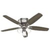 Hunter 51112 Builder Plus 52-in Brushed Nickel with Light Gray Oak Blades Flush Mount Ceiling Fan With Light and Pull Chain Included 5 -Blade