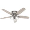 Hunter 51112 Builder Plus 52-in Brushed Nickel with Light Gray Oak Blades Flush Mount Ceiling Fan With Light and Pull Chain Included 5 -Blade