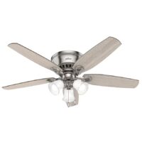 Hunter 51112 Builder Plus 52-in Brushed Nickel with Light Gray Oak Blades Flush Mount Ceiling Fan With Light and Pull Chain Included 5 -Blade