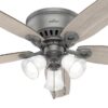 Hunter 51113 Builder Plus 52-in Matte Silver with Warm Grey Oak Blades Flush Mount Ceiling Fan With Light and Pull Chain Included 5 -Blade