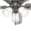 Hunter 51113 Builder Plus 52-in Matte Silver with Warm Grey Oak Blades Flush Mount Ceiling Fan With Light and Pull Chain Included 5 -Blade