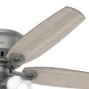 Hunter 51113 Builder Plus 52-in Matte Silver with Warm Grey Oak Blades Flush Mount Ceiling Fan With Light and Pull Chain Included 5 -Blade