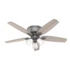 Hunter 51113 Builder Plus 52-in Matte Silver with Warm Grey Oak Blades Flush Mount Ceiling Fan With Light and Pull Chain Included 5 -Blade
