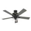 Hunter 52579 Angeline Easy Install 52-in Matte Black with Dark Gray Oak Blades Ceiling Fan With Light and Pull Chain Included 5 -Blade